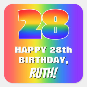 28th Birthday: Colourful, Fun Rainbow Pattern # 28 Square Sticker