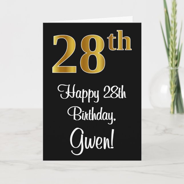 28th Birthday ~ Elegant Luxurious Faux Gold Look # Card (Front)