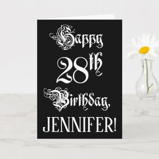 28th Birthday: Fancy, Elegant Script + Custom Name Card (Small Plant)