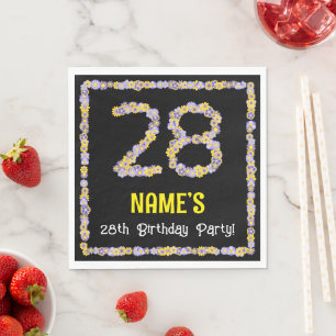 28th Birthday: Floral Flowers Number, Custom Name Napkin