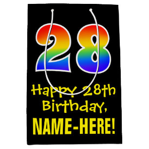 28th Birthday: Fun, Bold, Colourful, Rainbow "28" Medium Gift Bag