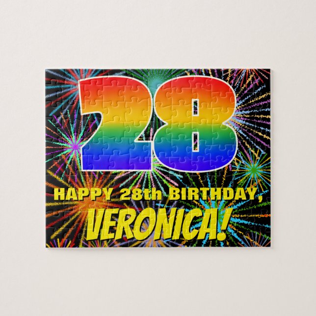 28th Birthday: Fun, Colourful Celebratory Firework Jigsaw Puzzle (Horizontal)
