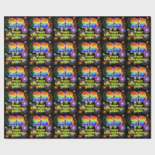 28th Birthday: Fun Fireworks, Rainbow Look # “28” Wrapping Paper