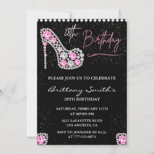 28th birthday invitation Diamond Glam Pink Silver