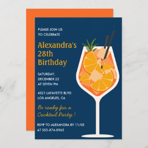 28th birthday invitations Cocktail Elegant Navy
