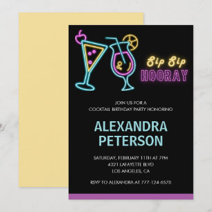 28th birthday invitations Cocktail Neon Glow