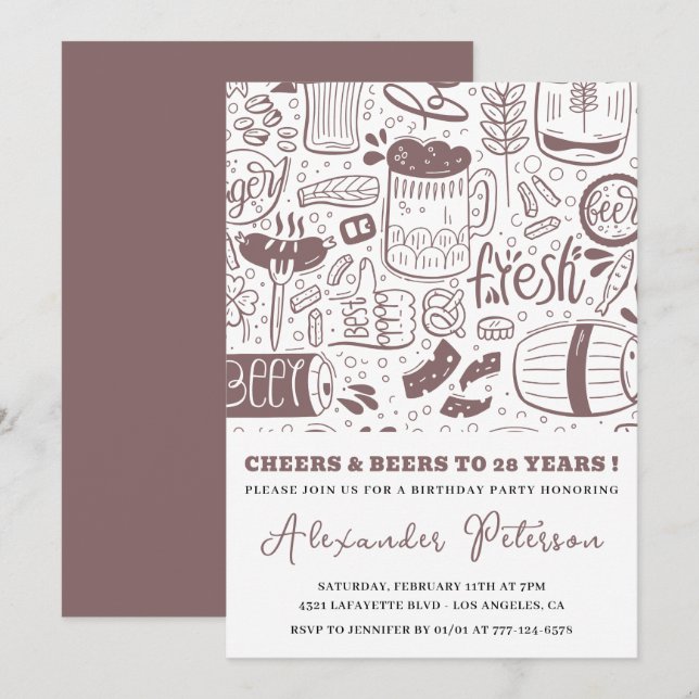 28th birthday invitations Men Beer Vintage (Front/Back)