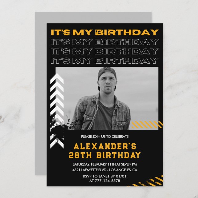 28th birthday invitations Men Photo Spray paint (Front/Back)