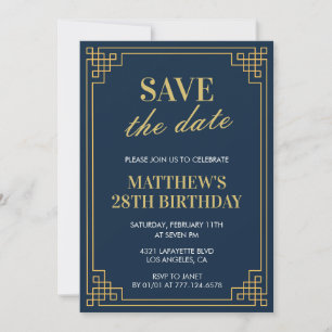 28th birthday invitations Men Save the date Navy