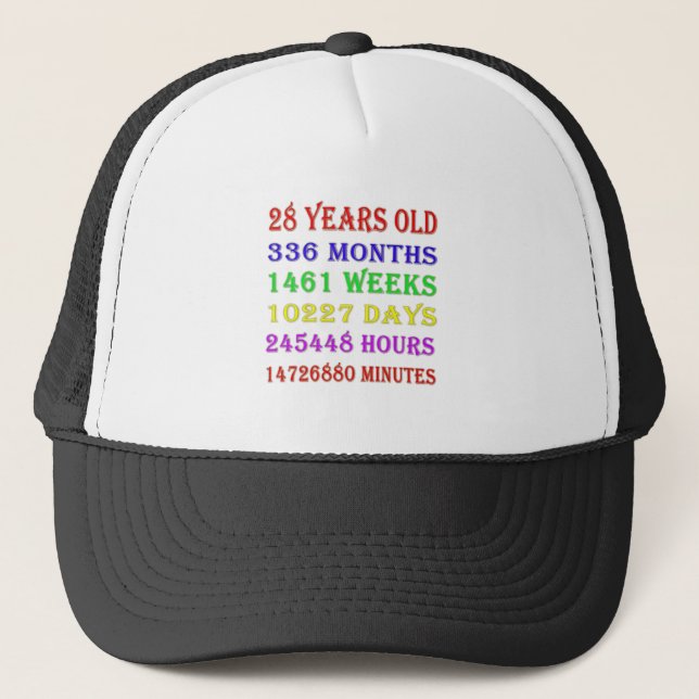 28th Birthday Milestones Trucker Hat (Front)