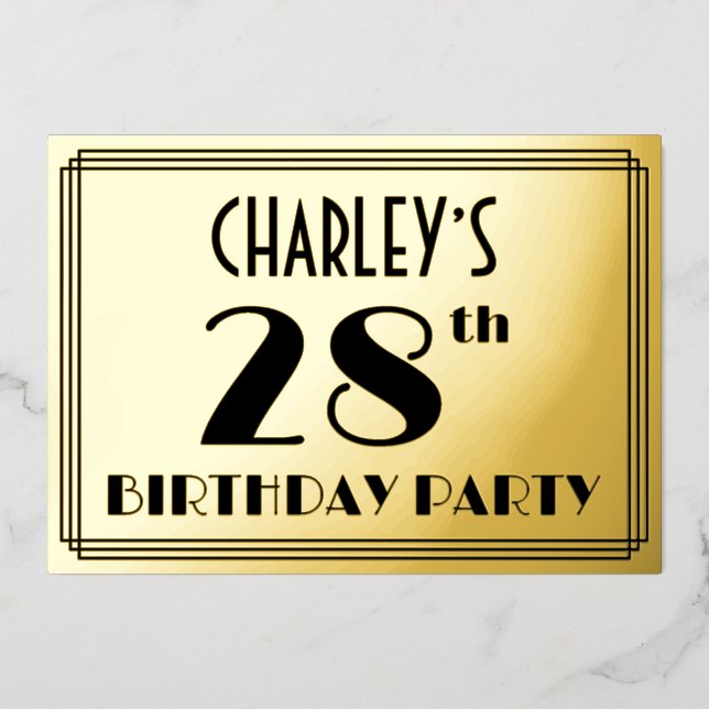 28th Birthday Party — Art Deco Look “28” + Name (Front)