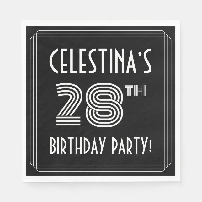 28th Birthday Party: Art Deco Style + Custom Name Napkin (Front)