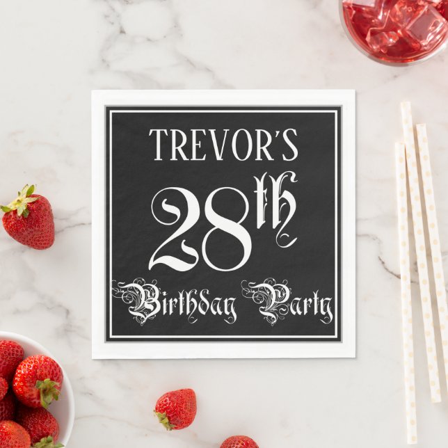 28th Birthday Party — Fancy Script + Custom Name Napkin (Insitu)