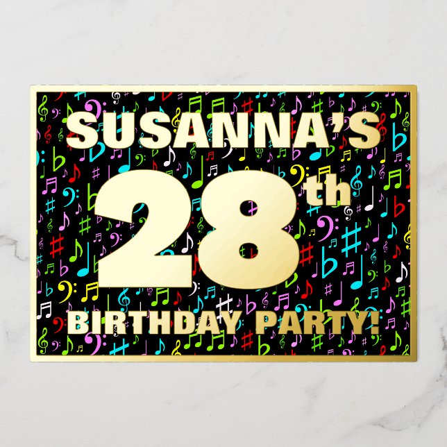 28th Birthday Party — Fun, Colourful Music Symbols (Front)