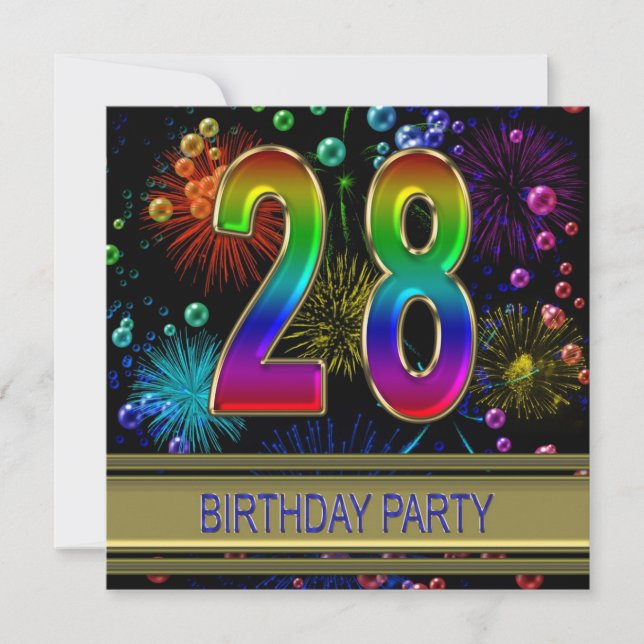 28th Birthday party Invitation with bubbles (Front)