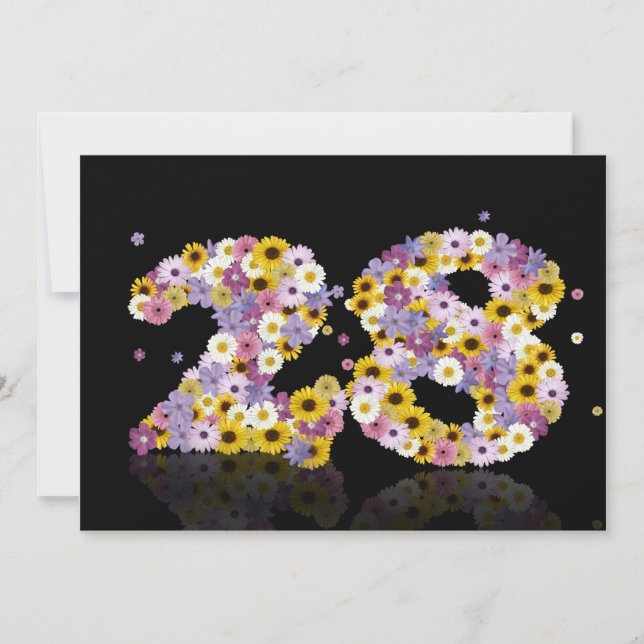 28th Birthday party, with flowered letters Invitation (Front)