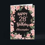 28th Birthday Pink Peach Watercolor Floral Black Card<br><div class="desc">28th Birthday Pink Peach Watercolor Floral Black Birthday Card. For further customisation,  please click the "Customise it" button and use our design tool to modify this template.</div>