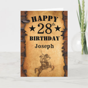 28th Birthday Rustic Country Western Cowboy Horse Card