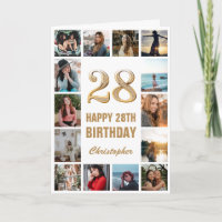 28th Happy Birthday Gold and White Photo Collage