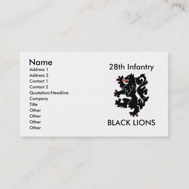 28th inf black lions Calling Card (Front)