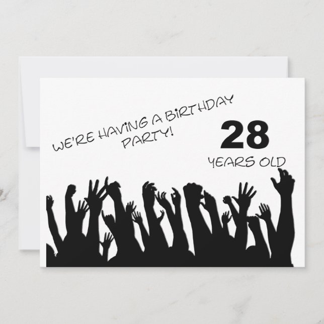 28th party invitation with cheering crowds (Front)