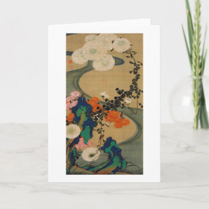 29. 菊花流水図, 若冲 Chrysanthemum & Stream Card