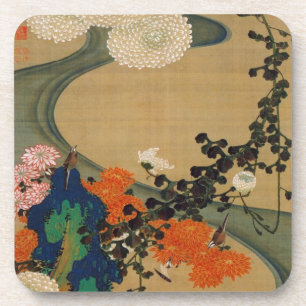 29. 菊花流水図, 若冲 Chrysanthemum & Stream, Jakuchū Coaster