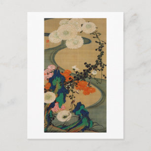 29. 菊花流水図, 若冲 Chrysanthemum & Stream, Jakuchū Postcard