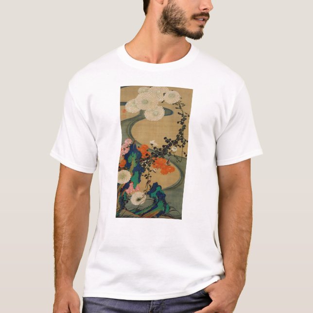 29. 菊花流水図, 若冲 Chrysanthemum & Stream, Jakuchū T-Shirt (Front)