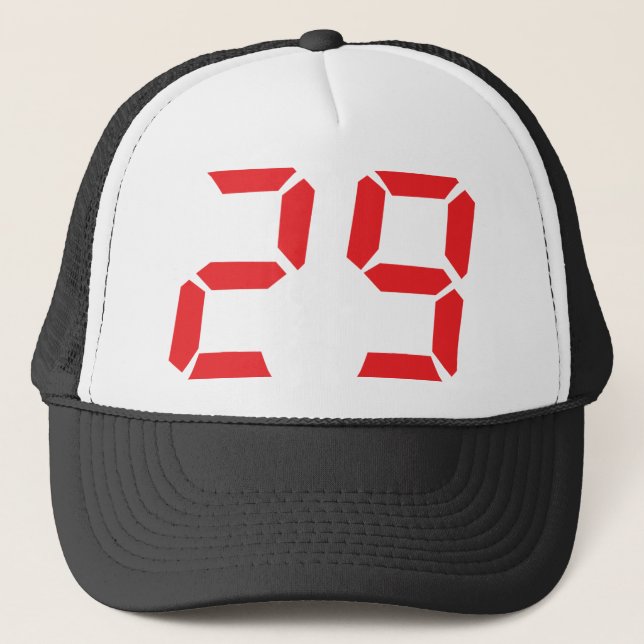 29 twenty-nine red alarm clock digital number trucker hat (Front)
