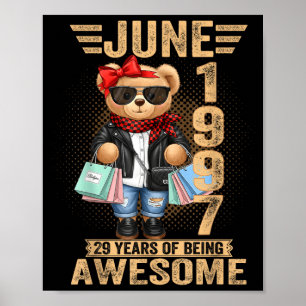 29 year old june 1997 teddy bear 29th birthday poster