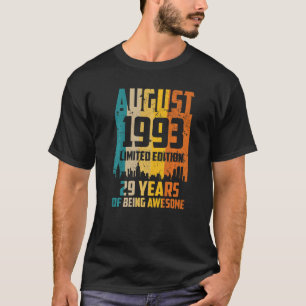 29th Birthday 29 Years Awesome Since August 1993 V T-Shirt
