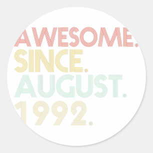 29th Birthday - 29 Years Old Awesome Since August Classic Round Sticker