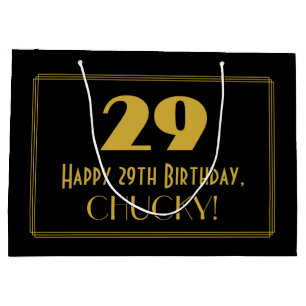 29th Birthday — Art Deco Inspired Look "29" & Name Large Gift Bag