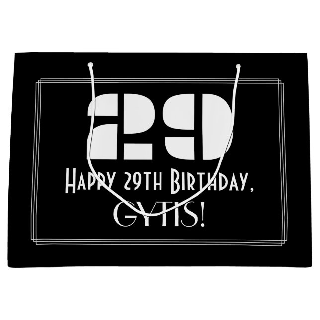 29th Birthday ~ Art Deco Inspired Look "29" + Name Large Gift Bag (Front)