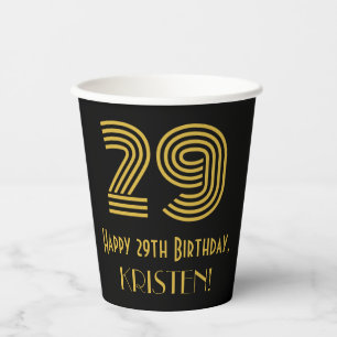 29th Birthday: Art Deco Inspired Look “29” & Name Paper Cups