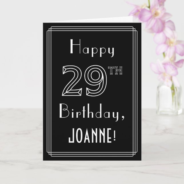 29th Birthday: Art Deco Style # 29 & Custom Name Card (Orchid)