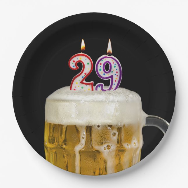 29th Birthday Beer on black Paper Plate (Front)