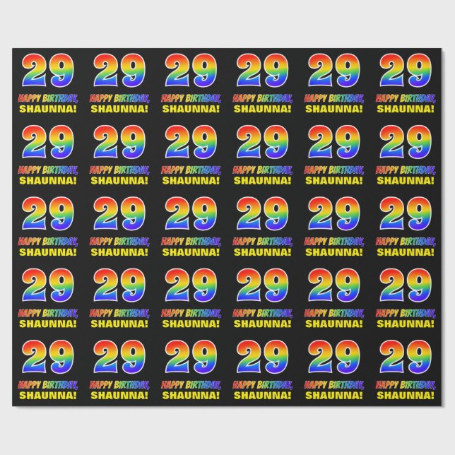 29th Birthday: Bold, Fun, Simple, Rainbow 29 Wrapping Paper (Flat)