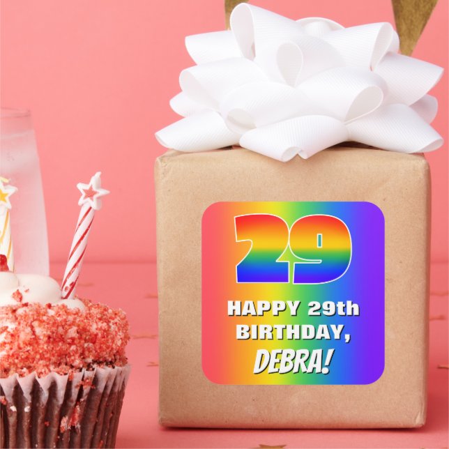 29th Birthday: Colourful, Fun Rainbow Pattern # 29 Square Sticker (Party)