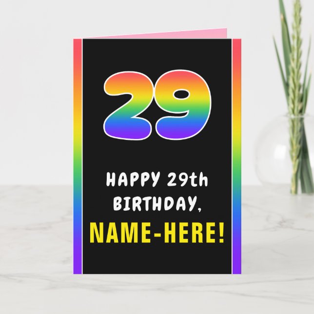 29th Birthday: Colourful Rainbow # 29, Custom Name Card (Front)