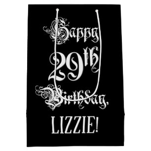 29th Birthday: Fancy, Elegant Script + Custom Name Medium Gift Bag