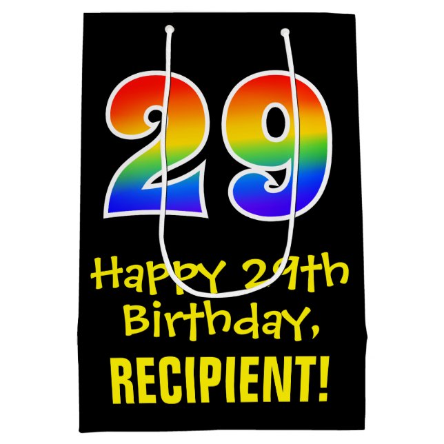 29th Birthday: Fun, Bold, Colourful, Rainbow "29" Medium Gift Bag (Back)