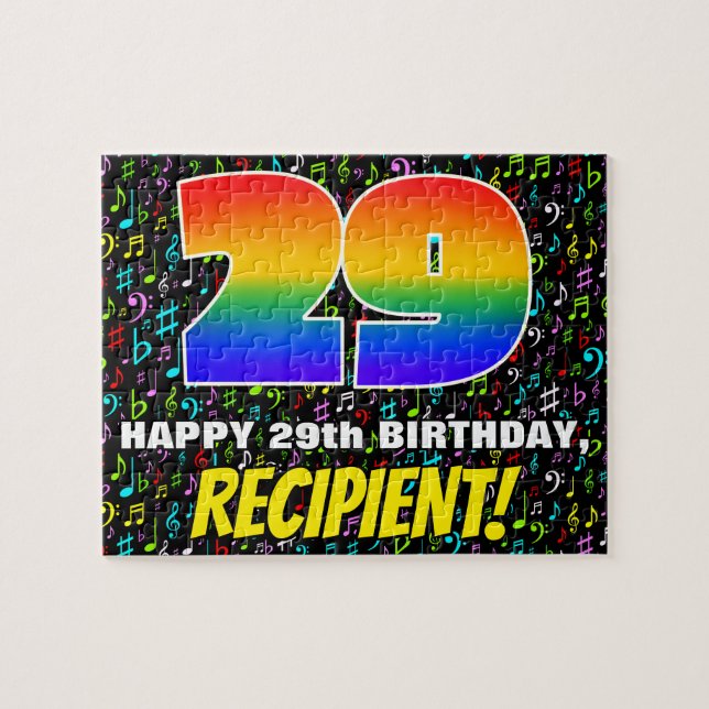 29th Birthday — Fun, Colourful Music Symbols & “29 Jigsaw Puzzle (Horizontal)