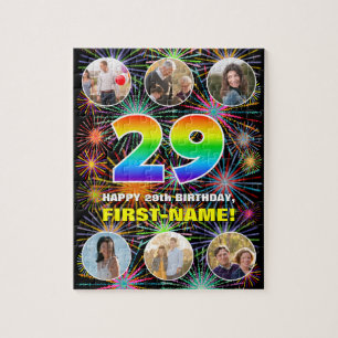 29th Birthday: Fun Rainbow #, Custom Name + Photos Jigsaw Puzzle
