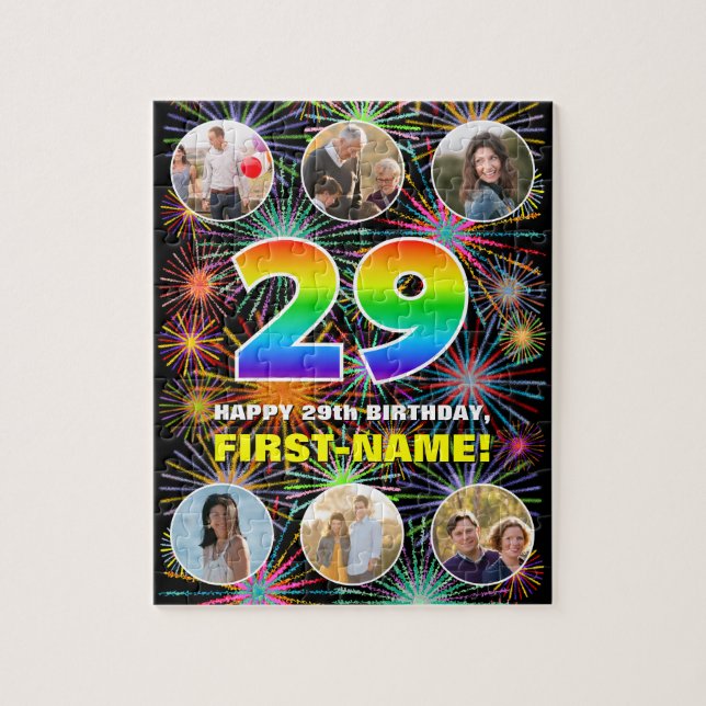 29th Birthday: Fun Rainbow #, Custom Name + Photos Jigsaw Puzzle (Vertical)