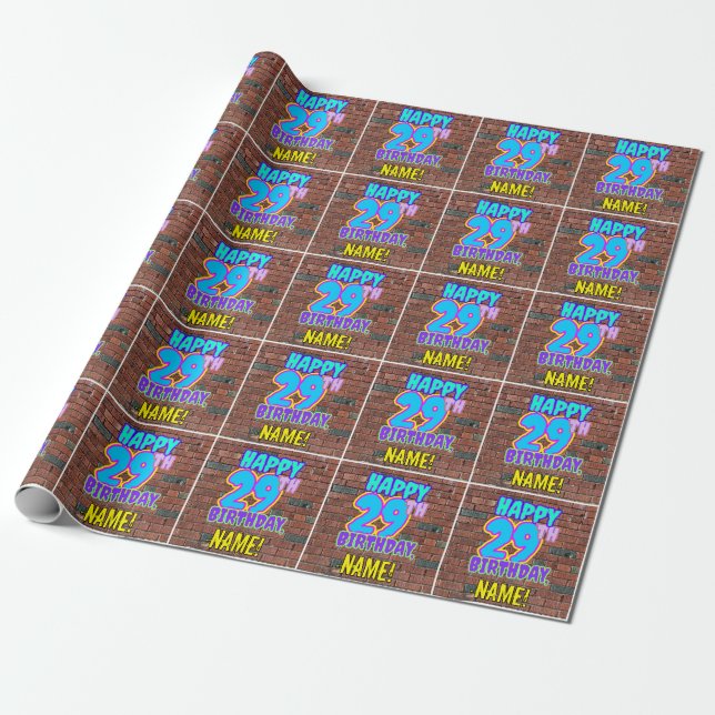 29th Birthday: Fun, Urban Graffiti Inspired Look Wrapping Paper (Unrolled)
