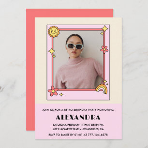 29th birthday invitation Retro Photo Pink Floral