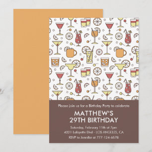 29th birthday invitation Stylish Cocktail Pattern