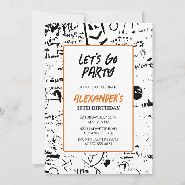 29th birthday invitations Men Graffiti Grunge (Front)